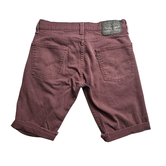 Levis 513 Shorts Mens 29 Burgundy Slim Stretch Denim Cut Off Raw Hem - Picture 1 of 16